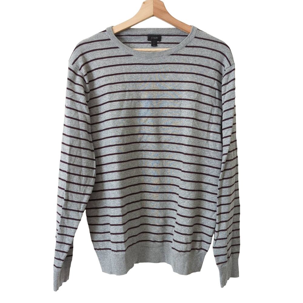 J.CREW Cotton Cashmere Crewneck Striped Gray Sweater Men's Size Large Excellent